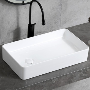 Lavabo de Cerámica Rectangular con Desagüe Lateral, Moderno y Duradero, Color Blanco, para Baño de Hotel u Hogar - Product Image 2
