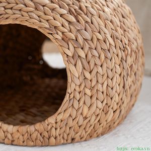 Eco-Friendly Handcrafted Water Hyacinth Cat House Woven Round Cat <b>Bed</b> <b>Cave</b> With Handles from Vietnam - Product Image 2
