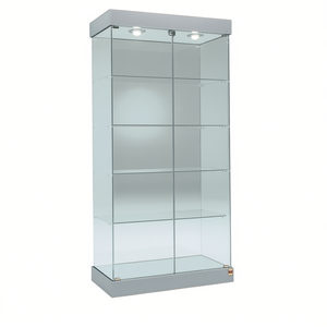 Vitrine moderne en verre de 75 cm de large et 190 cm de haut, base gris clair avec portes à charnières verrouillables et éclairage halogène supérieur - Product Image 2
