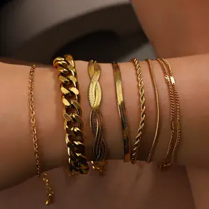 Placcatura in oro alla moda Cuban serpente Figaro corda intrecciata in acciaio inox bracciale gioielli Set per uomo donna - Product Image 1