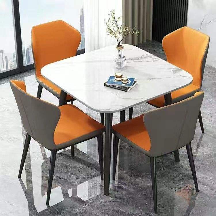 Orange chair, white marble slab table [gloss finish]