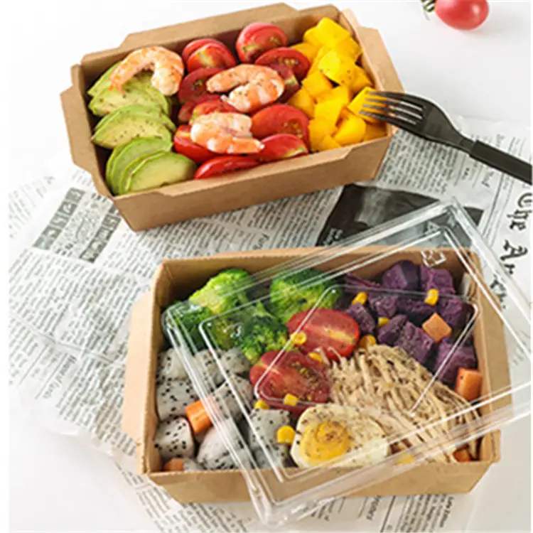 गर्म बिक्री क्राफ्ट पेपर दोपहर के भोजन के बॉक्स पैकेजिंग खाद्य दूर ले कागज दोपहर के भोजन के बॉक्स के साथ ढक्कन