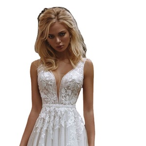 Wedding Dress A-Line Chiffon V-Neck Empire Waist Backless White Bridal Gown - Product Image 5