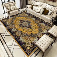 Tapis floral baroque européen, tapis vintage bleu et or bohème pour salon, grand tapis de luxe pour décoration de palais, tapis pour la maison