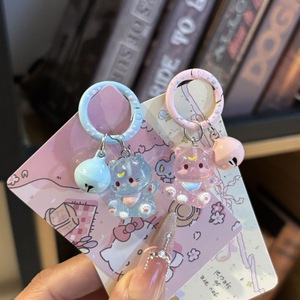 Porte-clés en résine chat scintillant Kawaii mignon, pendentif porte-bonheur chaton avec clochette pour sacs, clés, sacs à dos, décoration - Product Image 3