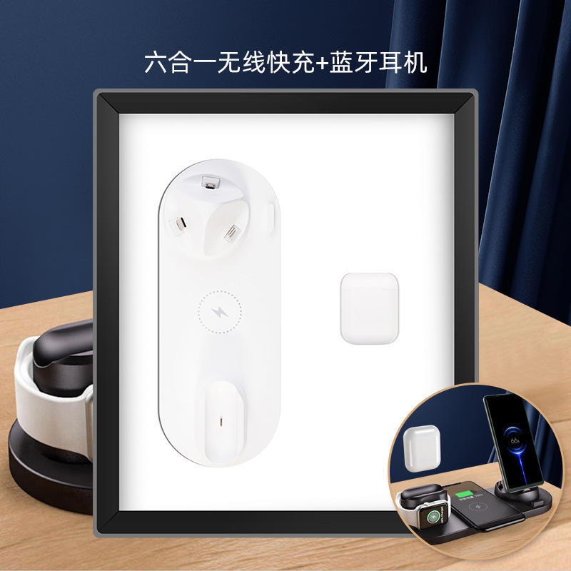 -Ensemble deux pièces blanc avec chargeur 6 en 1 et écouteurs sans fil-
