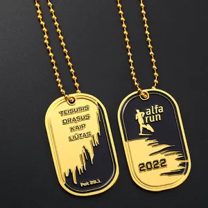 Wholesale Dog Tags Custom Design Fashion Cool Hip Hop Women Mens Dog Tag 3D Metal Gold Enamel Dog Tag Pendant Necklace