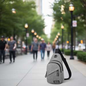 Mochila cruzada FURUIJIA gris de tela suave para viajes y deportes, con bolsillo frontal con cremallera, correa única, para todas las estaciones - Product Image 2