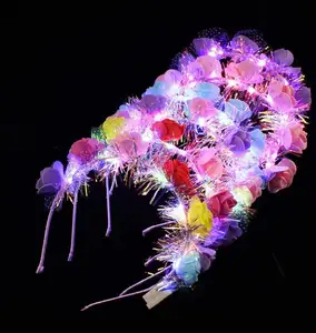 Light Up Flower Headband Led Glow Tassel Hair Hoop Luminous Hair Band Flashing Foam Floral Headpiece Rave Party Hair Accessories