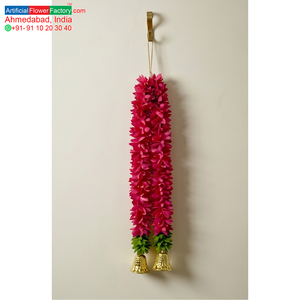 Guirnalda de Flores Rosadas Artificiales, Decorativa, con Campanas Doradas, para Bodas, Festivales y Decoración de Templos - Product Image 5