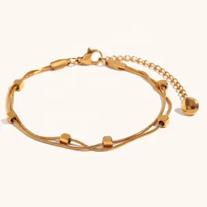 Dingran New Design bracciale a catena serpente a doppio strato braccialetti con perline impermeabili in acciaio inossidabile bijoux acier inoxydable 2024