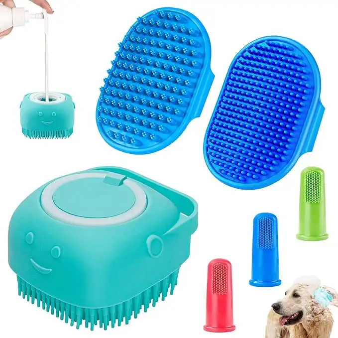 Wholesale 3Pcs Dog Shampoo Brush and Dog Bath Scrubber for Bath Grooming Massaging Washing Brush