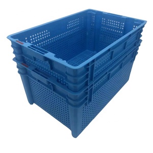 Caisses en plastique de style maillage pour fruits et légumes, dimensions supérieures 595x395mm, capacité 50kg, bleu, film PE de 1,5mm d'épaisseur, hauteur 310mm, WLL - Product Image 6