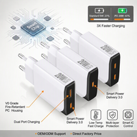 Chargeur mural HNT Slim GaN PD 20W/30W/45W à double port, charge rapide, prise EU, PPS QC3.0 Type C pour Samsung iPhone 16 15 14