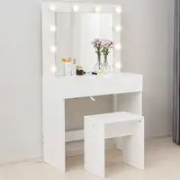 FENGHUANG Mdf सफेद मेकअप के साथ बेडरूम आधुनिक फर्नीचर लकड़ी के ड्रेसिंग टेबल दर्पण का नेतृत्व किया