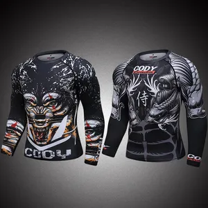 Factory Price Custom Your Logo Tights Shirt Wolf Graphic Sublimation Sportswear Quickly Dye MMA Long Sleeve Shirts