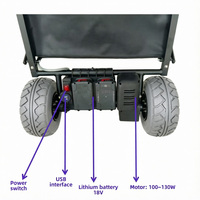 Chariot de plage électrique rechargeable, chariot de camping pliable tout-terrain à roues en PU motorisé pour extérieur et jardin