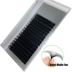 Extensions de cils individuels en <span class=keywords><strong>soie</strong></span> de cachemire noir mat avec logo personnalisé, courbure naturelle C, faciles à éventail, plateaux de cils CC, marque privée - Product Image 1