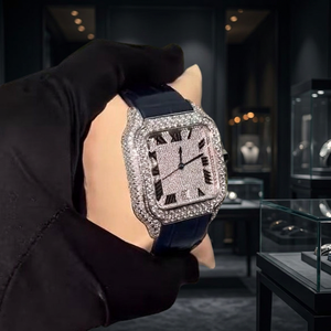 Montre de luxe pour homme, mécanique analogique, boîtier en acier inoxydable, verre en cristal de moissanite, style hip-hop, bracelet en cuir, date automatique, 100 bars - Product Image 1
