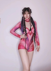 Mamelucos de cristal con perlas rosas, monos de celebración para fiesta de club nocturno, Ropa de baile para mujer, Mono corto Sexy con diamantes de imitación - Product Image 4