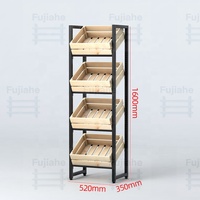 4-laags opvouwbaar houten krat displayrek met stevige, gekantelde planken, metalen frame, vrijstaand, voor fruit, groenten en wijn