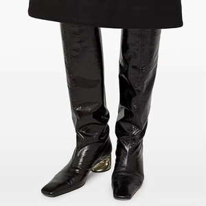 Women's Square Toe Knee High Boots High Mixed Hook Heels Solid Long Boots Skintight Custom <b>Shoes</b> - Product Image 5