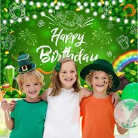 Décorations d'anniversaire et de la Saint-Patrick : Toile de fond printanière trèfle porte-bonheur, bannière et accessoires pour séance photo