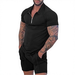 Ensemble de survêtement pour homme OEM, tricoté, respirant, avec polo à manches courtes et fermeture éclair, short, vêtements décontractés d'été, streetwear, ensemble 2 pièces - Product Image 1