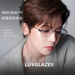 Monture de lunettes demi-cerclée en alliage, taille moyenne, verres en résine, unisexe, anti-lumière bleue, protection UV 400, origine Danyang - Product Image 5