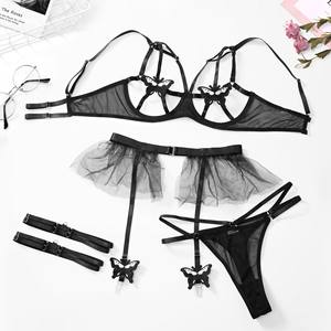 Оптовая продажа, лидер продаж, европейский и американский сексуальный бюстгальтер для пожилых женщин, сексуальное нижнее белье с вышитыми бабочками, сетчатый пояс с подвязками для женщин - Product Image 5