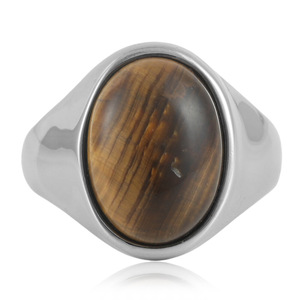 Men's Titanium Steel Brown Oval <b>Tiger</b> <b>Eye</b> <b>Ring</b> Bezel Setting Geometric Style Gift Jewelry - Product Image 1