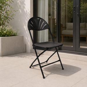 Fan Back Black Folding Party <b>Chair</b> Durable PP+Metal <b>Stackable</b> Waterproof for Indoor Outdoor Events for <b>Garden</b> Park & Kitchen Use - Product Image 1