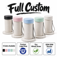Gobelet isotherme en paille de blé naturelle avec couvercle en silicone étoilé et sangle de transport, 5 couleurs, logo personnalisé, OEM ODM en gros