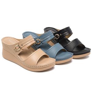 Sandalias Planas de Moda <span class=keywords><strong>para</strong></span> Mujer, con <span class=keywords><strong>Dos</strong></span> Tiras Gruesas y Decoración de Lazo, <span class=keywords><strong>para</strong></span> Interiores y Exteriores, Venta Caliente - Product Image 1