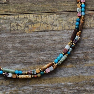 Collier Zooving Bohème plaqué or avec perles en diamant, design cylindrique facetté pour femmes - Product Image 2