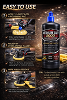 GRAPHONEX MEDIUM CUT 2000 Pâte de polissage blanche pour voiture, composé correcteur de peinture à l'oxyde d'aluminium 1000ml, formule faible poussière, brillance et protection
