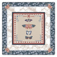 Tapis de Mahjong Floral Peint à la Main, Bordure Dentelle Vert Menthe, Housse de Table Carrée Antidérapante, Coussin de Jeu Imprimé Vaisselle Colorée