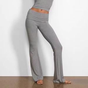 <span class=keywords><strong>Pantalon</strong></span> de survêtement évasé à double couche avec taille large et ourlet roulé, design classique, basiques pour le quotidien féminin - Product Image 3