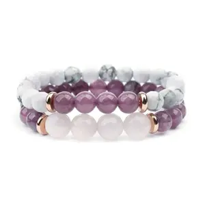 Healing Amethyst bracelet men Amethyst And white turquoise Gemstone Bracelet