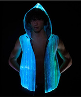 Haut de gamme matelassé danse veste veilleuse hommes Zip à capuche lueur veste LED Fiber optique tissu support tissé Hip Hop unisexe teint