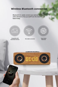 Altavoz Bluetooth Multifunción de Madera con Ranura para Tarjetas, Unidad USB, Radio FM, Carga Inalámbrica y Reloj - Product Image 3