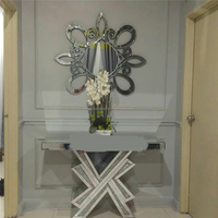 Vente directe d'usine, table console de couloir moderne de haute qualité, design diamant, vue latérale, MDF, miroir, meubles de salon