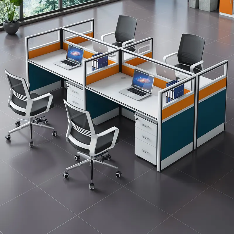 Partición de muebles modernos de fábrica Foshan, 2 mesas para 4 personas, cubículo, personal, estación de trabajo Modular, escritorio, Oficina