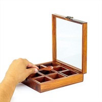 Boîte de rangement pour épices carrée en bambou durable et écologique, fabriquée à la main, avec 9 compartiments et couvercle en verre, accessoire de cuisine