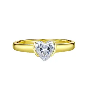 925 sterling silver gold plating 6*6 heart ring 50 cents love high carbon diamond girl heart ring engagement Hiphop jewelry gift