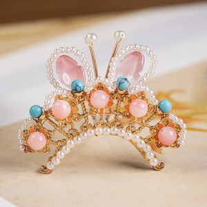 Tocado Hanfu, accesorios de vestuario antiguos, horquillas de estilo antiguo, adornos para el cabello, flor de aleación con imitación de perlas, accesorios pequeños para el cabello - Product Image 1
