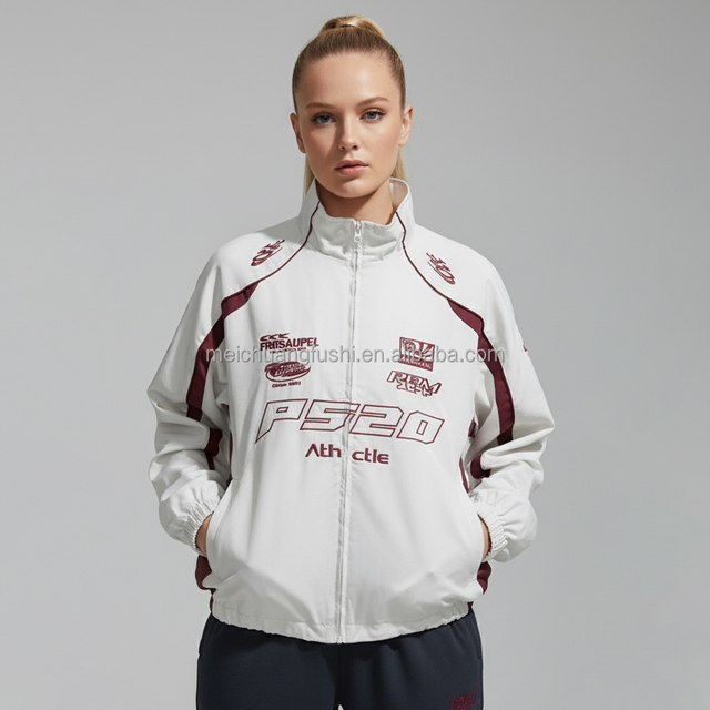 OEM Custom Racing Jacket Women Contrast Color Block Windbreaker Sporty Zip up Bomber Jackets Vintage Casual Track Coats