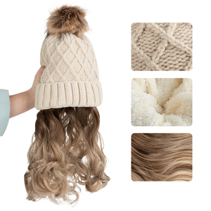 Cappello Beanie con <span class=keywords><strong>Parrucca</strong></span> Ondulata Corta Ombré <span class=keywords><strong>Grigia</strong></span> per Autunno e Inverno, Estensioni per Capelli Lunghi Sintetici, Cappelli Invernali con <span class=keywords><strong>Parrucca</strong></span> per Signore - Product Image 4