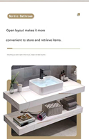 Meuble de salle de bain moderne de style italien avec lavabo en pierre, table minimaliste, finition brillante, combinaison de meuble-lavabo laqué