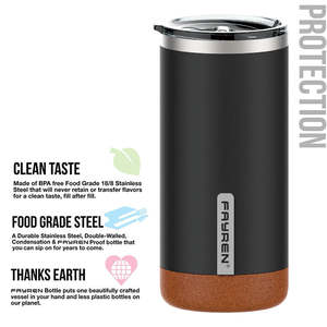 Fayren — tasse à café isolante en acier inoxydable, avec Double paroi, 16oz, pour voyage, avec fond en liège - Product Image 6